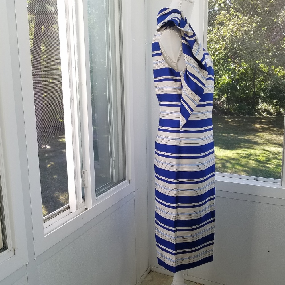 Banana Republic Tall Blue & Silver Striped One Shoulder Bow Midi Dress - Picture 6 of 8